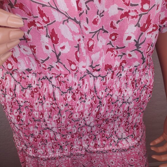 Muche Et Muchette Strapless Smocked Waist Floral Pink Tube Top Dress M/L EUC - Picture 5 of 13